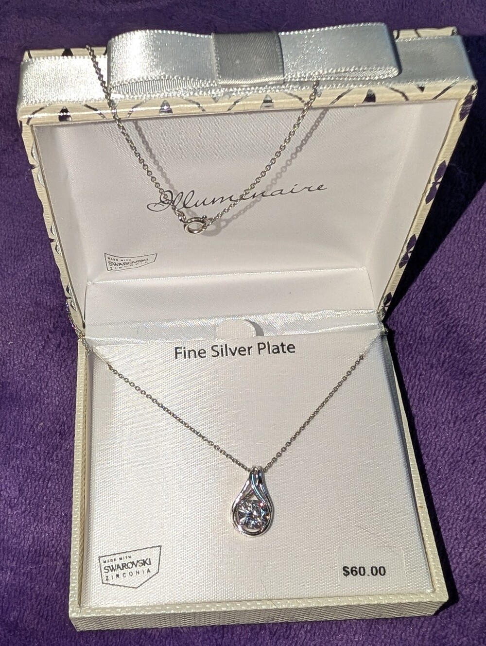 NWT Alluminaire Fine Silver Plate Swarovski Zirconia Teardrop Necklace